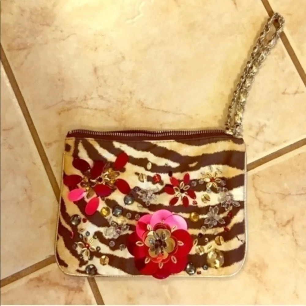 Express Animal‎ Print Floral Sequin Clutch